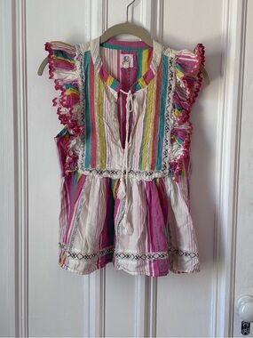 Women’s dRA Los Angeles Multicoloured Striped Blouse Ruffle Sleeves Size Medium